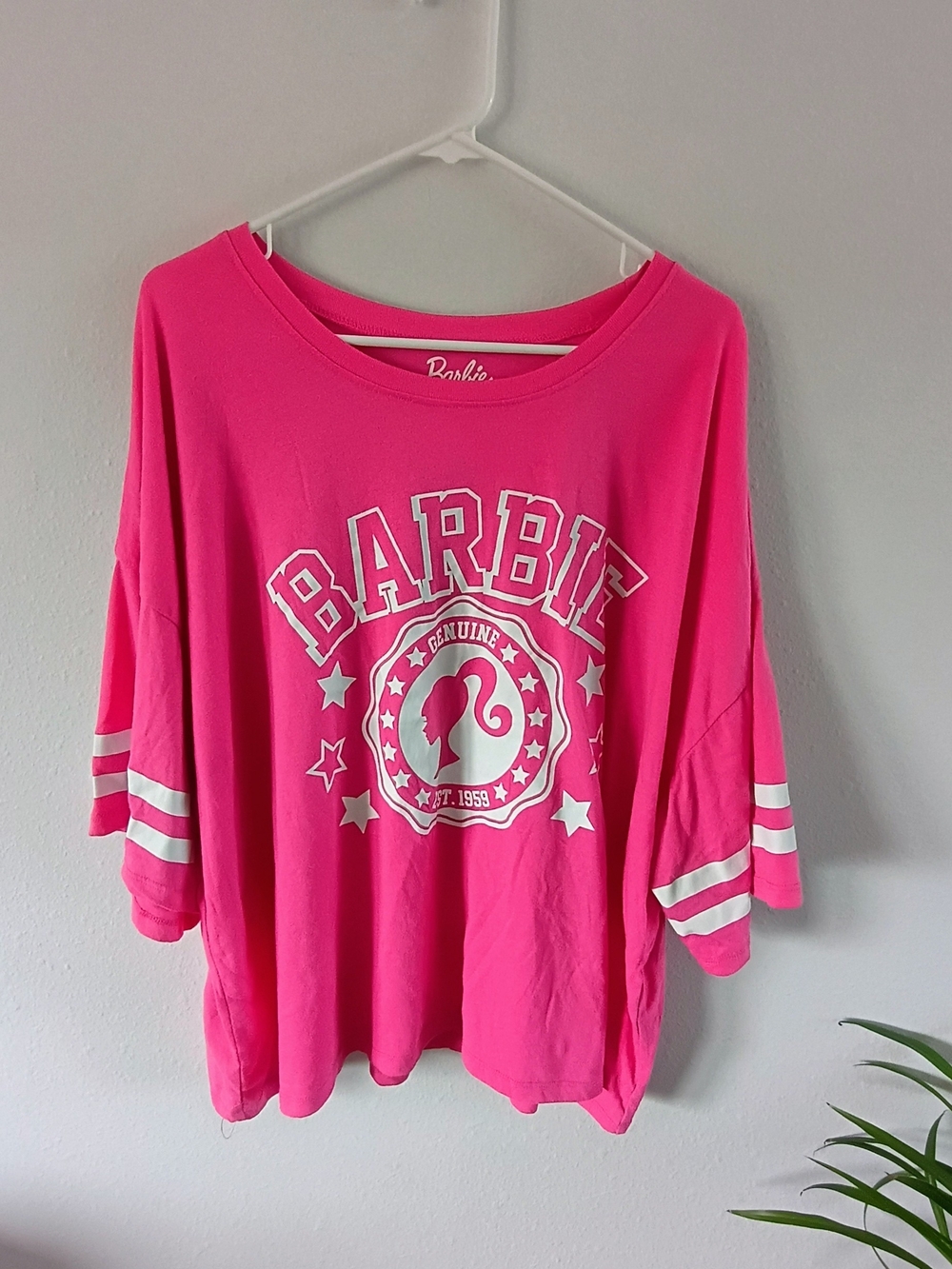 🩷 Barbie Hot Pink Graphic Tee 3X Plus Size Barbiecore Varsity Y2K Oversized Mat